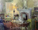 Drawing room interior with coffee pot by Susan Ryder, oil on canvas, sold Mar 2016