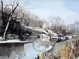 Loch near Teston, Kent by Rowland Hilder, ink, sold Mar 2016