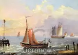 Dutch fishing boats offshore by Charles-Louis Verboeckhoven, oil on panel, sold Feb 2016
