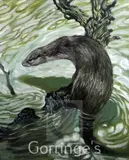 Fishing otter by John Barber, oil on canvas board, sold Feb 2016