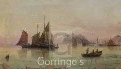 Shipping leaving harbour and On a calm sea by Henry Redmore, oil, sold Feb 2016