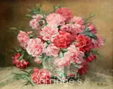 Still life of carnations in a vase by Léonie Louppe, oil on canvas, sold Feb 2016