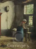Interior with maid by Jacobus Franciscus Brugman, oil on canvas, sold Feb 2016