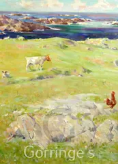 Chickens and cattle in a coastal field,24 x 18in by Henry Young Alison, oil on canvas, sold Feb 2016