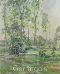 Trees in a landscape by Susan Ryder, oil on canvas, sold Feb 2016