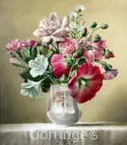 Roses and hollyhocks by Pieter Wagemans, oil on panel, sold Feb 2016