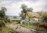 Harvest time, Kimbolton, Beds by Henry John Sylvester Stannard, watercolour, sold Feb 2016