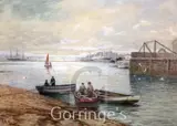 Fishing boats in harbour by George Henry Jenkins, watercolour, sold Feb 2016