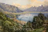 View of a Swiss lake scene by Charles Jones Way, watercolour, sold Feb 2016