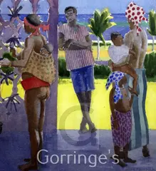 Beach side figures by Gregory Alexander, watercolour, sold Feb 2016