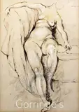 Sepia ink with red and white chalk by Franklin White, ink, sold Feb 2016