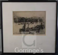 On the Thames by Herbert Marshall, etching, sold Feb 2016