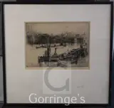 On the Thames by Herbert Marshall, etching, sold Feb 2016