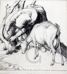 Tethering the goat by Robert Austin, etching, sold Feb 2016