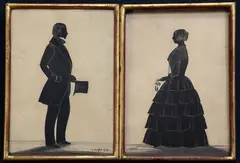 Full length silhouettes of a lady and gentleman by Samuel Metford, oil, sold Dec 2015