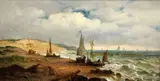 Fishing boats along the coast by John Moore of Ipswich, oil on panel, sold Dec 2015