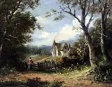 Country scene with figure beside a stile,5 x 6.5in by John Moore of Ipswich, oil on board, sold Dec 2015