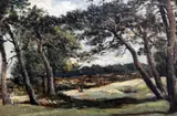 Landscape with pine trees,Agnew & Sons label verso,5 x 7in by Frederick William Watts, oil on canvas, sold Dec 2015