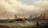 Fishing boats off the coast by James W. Bartholomew, oil on canvas, sold Dec 2015