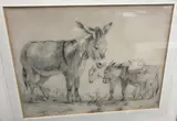 Group of three donkeys in a landscape by Edward Robert Smythe, pencil, offered May 2022