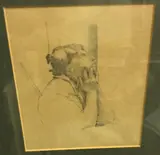 Woman with head in hands by Malcolm Drummond, pencil, sold May 2022