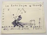 A pen and ink drawn study inscribed “Le Rotozaza de Tinguely chez Alexander Iolas, Paris” printed verso “196 Boulevard St by Jean Tinguely, ink, offered Dec 2021