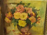 Vase of roses” a still life study by Nellie Ward Haller, oil on canvas, sold Dec 2021