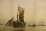 Thames barges and other vessels on the Thames estuary by Frederick James Aldridge, watercolour, offered Nov 2021