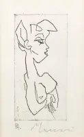 Lot of four engravings: Flight into space by Mino Maccari, Color linocut on paper for Studio G 30 in Paris, P, sold May 2025
