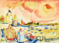 Tramonto rosso by Enrico Paulucci, Watercolor on canvas paper, sold May 2025