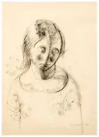 Untitled (Girl) by Felice Casorati, Pencil and charcoal on paper, sold Nov 2024