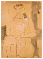 The yellow scarf by Enrico Paulucci, Mixed media on canvas paper, sold Nov 2024