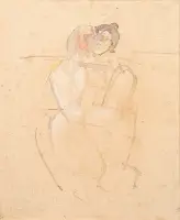Lovers by Gino Rossi, Gouache and ink on paper mounted on canvas, sold Nov 2024