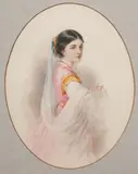 A portrait of a fashionably dressed young lady by Henry E Hobson, and two others, a set of three (3), sold Dec 2011