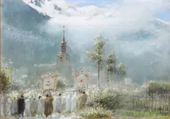 "Chamonix" by Albert Goodwin, Bodycolour, watercolour and pencil on tinted paper, sold Nov 2011