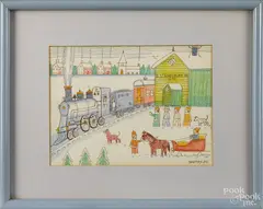 winter landscape of the East Stroudsburg Pennsylvania railroad by Jack Savitsky, crayon and ink, sold Nov 2014