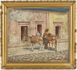 street scene of a man and burros by Leon von Ossko, oil on canvas, sold Nov 2014