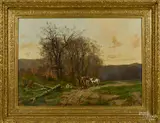 landscape with figures on a country road by Fernand Labruyere, oil on canvas, offered Nov 2014