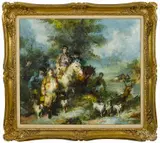 landscape with a hunting party by Joan Camo Sentis, oil on canvas, offered Nov 2014