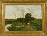 landscape with a river and cows by Fernand Labruyere, oil on canvas, offered Nov 2014