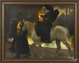 of a woman and child on horseback being led by a gentleman by Christian Speyer, oil on canvas, offered Nov 2014