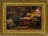 on slate interior with a mother and child by Henry Edward Spernon Tozer, oil, sold Nov 2014