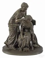 group of two women reading from their notebooks by Jean-Louis Grégoire, bronze, sold Nov 2014