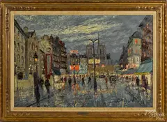 street scene by Marcel Brisson, oil on canvas, offered Nov 2014