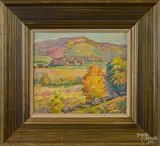 landscape with a barn in the background by Fern Isabel Kuns Coppedge, oil on canvas, offered Oct 2014