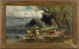 landscape with a river and a cow by Carl Philipp Weber, oil on canvas, offered Oct 2014