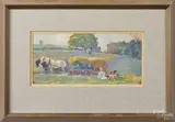 landscape with figures in a hay field by Stanley Massey Arthurs, oil on board, offered Oct 2014