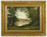 landscape of the twin bridges on the Schuylkill River by Edmund Darch Lewis, oil on canvas, offered Oct 2014