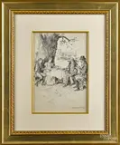 illustration of a country tea party by Alice Barber Stephens, pen and ink, offered Oct 2014