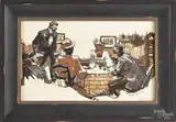 illustration of figures at a table by Mead Schaeffer, oil on board, offered Oct 2014